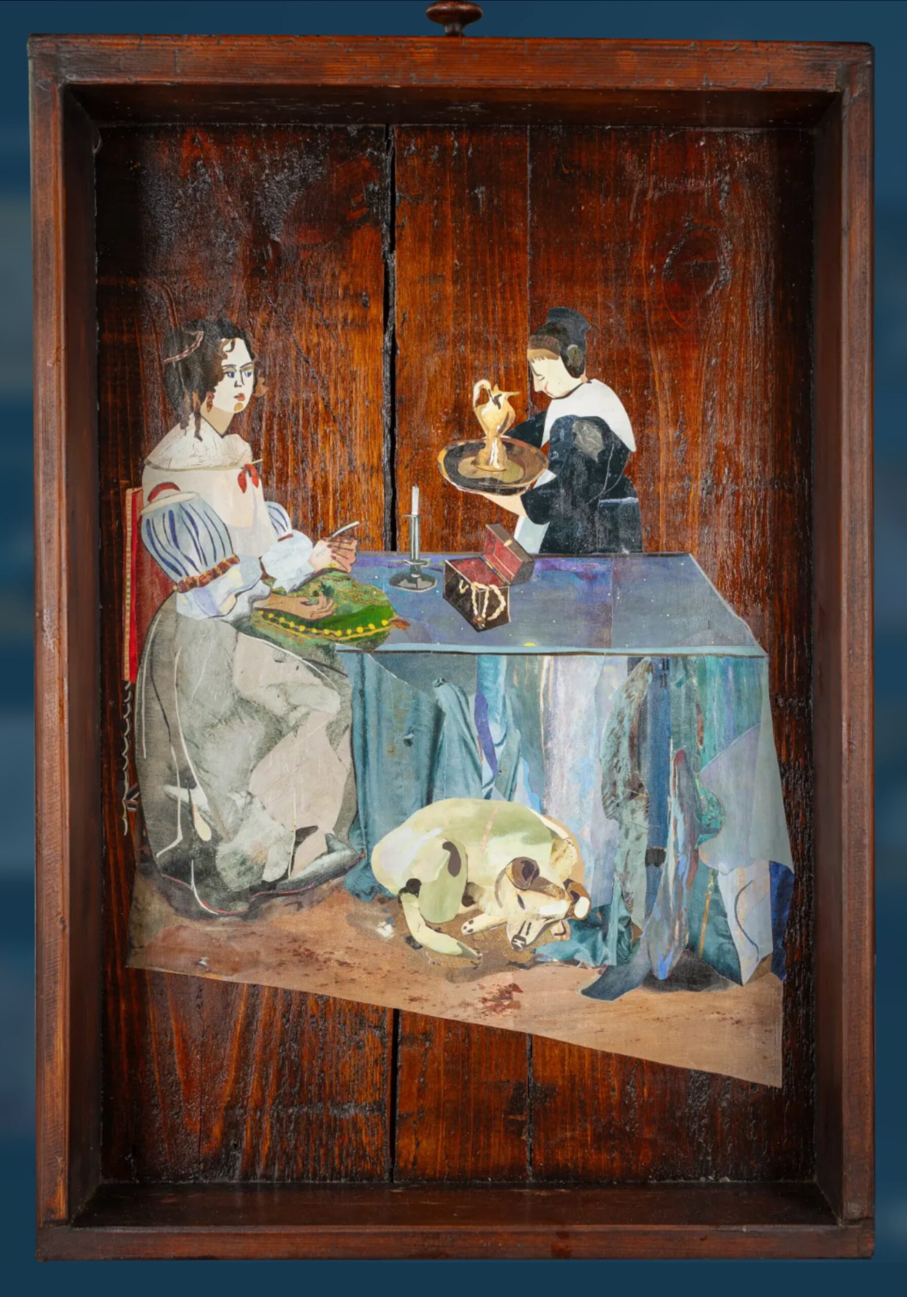 uit oude afbeeldingen van kunstveilingcatologi geknipte interpretatie van gezonken werk van kunstschilder Gerard Ter Borch.